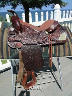 15'' Vintage Textan Brahma Brand Western Tooled Trail Saddle Qh Bars