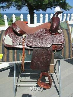 15'' Vintage Textan Brahma Brand Western Tooled Trail Saddle Qh Bars