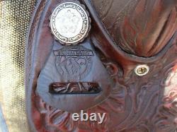 15'' Vintage Textan Brahma Brand Western Tooled Trail Saddle Qh Bars