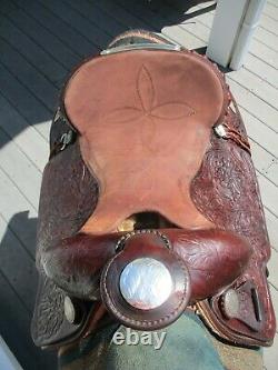 15'' Vintage Textan Brahma Brand Western Tooled Trail Saddle Qh Bars