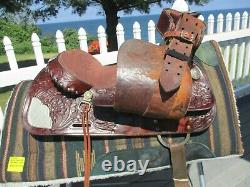 15'' Vintage Textan Brahma Brand Western Tooled Trail Saddle Qh Bars