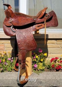 15 Vintage Western Pleasure Tooled Leather Horse Saddle