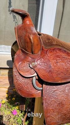 15 Vintage Western Pleasure Tooled Leather Horse Saddle