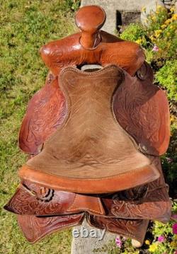 15 Vintage Western Pleasure Tooled Leather Horse Saddle