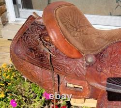 15 Vintage Western Pleasure Tooled Leather Horse Saddle