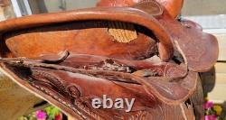 15 Vintage Western Pleasure Tooled Leather Horse Saddle