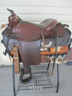 15'' Vintage Western Tooled Roper Ranch Saddle Fqh Bars 30lbs