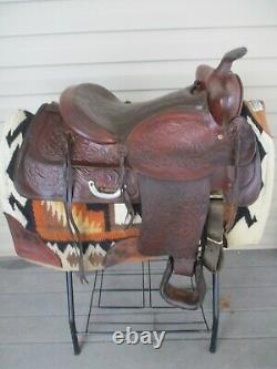 15'' Vintage Western Tooled Roper Ranch Saddle Fqh Bars 30lbs