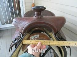 15'' Vintage Western Tooled Roper Ranch Saddle Fqh Bars 30lbs