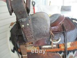 15'' Vintage Western Tooled Roper Ranch Saddle Fqh Bars 30lbs