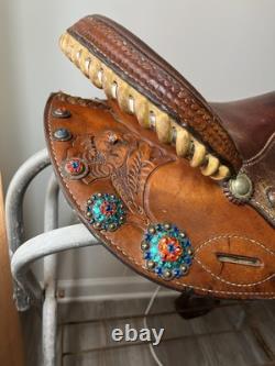 15 Western Barrel Saddle 6.5 gullet With Rodeo Drive Swarovski Crystal Conchos