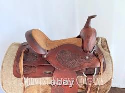 15 Western Barrel Saddle with Floral Leather Tooling, Narrow Fit
