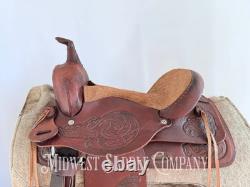 15 Western Barrel Saddle with Floral Leather Tooling, Narrow Fit