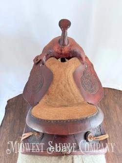 15 Western Barrel Saddle with Floral Leather Tooling, Narrow Fit