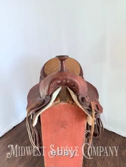 15 Western Barrel Saddle with Floral Leather Tooling, Narrow Fit