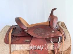 15 Western Barrel Saddle with Floral Leather Tooling, Narrow Fit