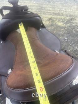 15 in Brown synthetic Western Trail Saddle with Stirrups /Breast Collar/bridle