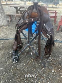 15 in Brown synthetic Western Trail Saddle with Stirrups /Breast Collar/bridle