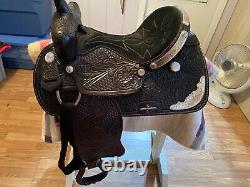 15 inch black saddle king western saddle with silver accents