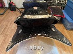 15 inch black saddle king western saddle with silver accents