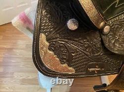 15 inch black saddle king western saddle with silver accents