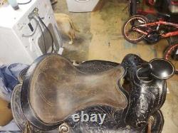 15 western tooled leather trail saddle