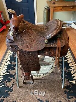 15Equitation Western Pleasure saddle Tooling Silver