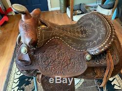 15Equitation Western Pleasure saddle Tooling Silver