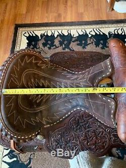 15Equitation Western Pleasure saddle Tooling Silver