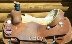 16 16.5 Western Teskey's custom saddlery weathorford Tx roping roper saddle