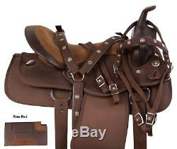 16 17 18 in BROWN WESTERN PLEASURE TRAIL HORSE SYNTHETIC SADDLE TACK SET USED