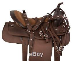 16 17 18 in BROWN WESTERN PLEASURE TRAIL HORSE SYNTHETIC SADDLE TACK SET USED