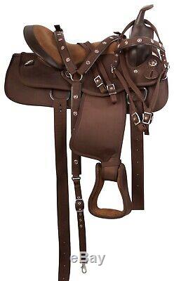 16 17 18 in BROWN WESTERN PLEASURE TRAIL HORSE SYNTHETIC SADDLE TACK SET USED