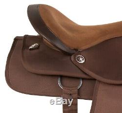 16 17 18 in BROWN WESTERN PLEASURE TRAIL HORSE SYNTHETIC SADDLE TACK SET USED