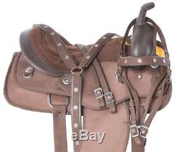 16 17 Brown Synthetic Cordura Trail Western Horse Saddle Tack Free Pad Used