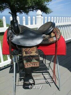 16'' #199 Black Big horn Leather & Cordura western barrel trail saddle QH BARS
