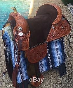 16.5 Bob Marshall Sports Saddle, Treeless, Trail, Hand Tooled Floral, EXCELLENT