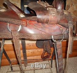 16.5 Larry COATS cutting saddle, custom hand made cutter, nettles stirrups NR