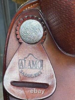 16 ALAMO Western Barrel Horse Saddle Semi Bar Basket Tooled NICE