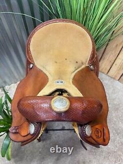 16 ALAMO Western Barrel Horse Saddle Semi Bar Basket Tooled NICE