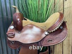 16 ALAMO Western Barrel Horse Saddle Semi Bar Basket Tooled NICE