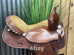 16 ALAMO Western Barrel Horse Saddle Semi Bar Basket Tooled NICE