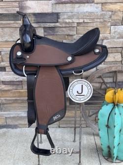 16 Abetta Lightweight Saddle, Western Saddle, Brown/Black Color, Clean