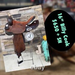 16 Billy Cook Barrel Saddle, Western Saddle- Round Skirt, Clean