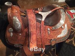 16 Billy Cook Western Show Saddle, light oil withgirth, breastplate, headstall