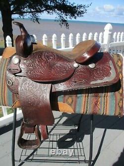 16'' Blue Ridge #1533 Western Trail Saddle Tooled Silver Trimmed Fqh Bars 25 Lbs