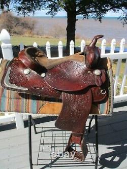 16'' Blue Ridge #1533 Western Trail Saddle Tooled Silver Trimmed Fqh Bars 25 Lbs