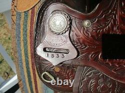 16'' Blue Ridge #1533 Western Trail Saddle Tooled Silver Trimmed Fqh Bars 25 Lbs