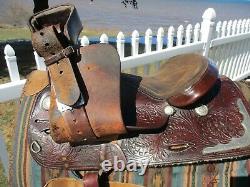 16'' Blue Ridge #1533 Western Trail Saddle Tooled Silver Trimmed Fqh Bars 25 Lbs