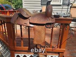 16'' Brown Leather Buffalo Saddlery Western Roping Roper Saddle Fqh Bars